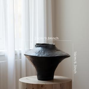 TEMU 핸드메이드 중국 빈티지 블랙 세라믹 화병 - 원통형 라운드 디자인과 부드러운 곡선, 리빙룸, 현관, TV 스탠드 장식에 적합한 레트로 아시안 화병 - 우아한 홈 데코 선물