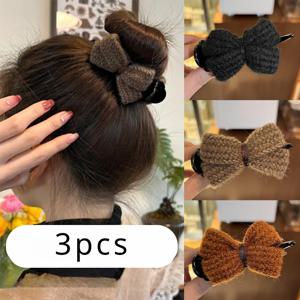TEMU 3/4 가을 겨울 리본 머리핀 - 여성용 우아한 헤어 액세서리, 업스타일, 포니테일 & 번 스타일링에 안정적인 고정력, 혼합 색상, 헤어 액세서리, 번 만들기 도구, 세련된 스타일, 튼튼한 헤어핀