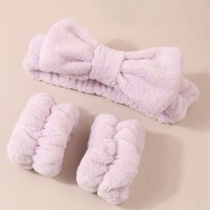 TEMU 여성용 세안 헤어밴드 & 손목밴드 3pcs - 스파, 용 세탁 가능한 흡습 밴드, 귀여운 디자인, 스파 트리트먼트, 루틴, 일상 사용 - 컬러 (무프린트)