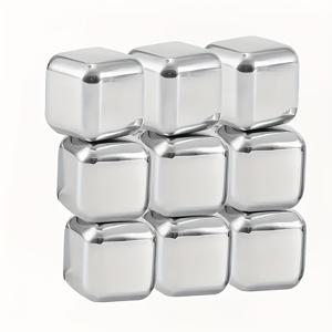 TEMU 3/9/16개 스테인리스 스틸 위스키 아이스 큐브, 빠른 냉동 메탈 쿨링 록 칵테일 와인 음료용, 사각형 재사용 가능한 냉각 볼 내구성 홈 바 액세서리