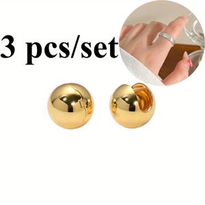 TEMU 심플하고 세련된 기하학적 구형 홀 여성 패션 링 귀걸이 3종 세트 + 라이트 럭셔리, 디자인, 다용도 링 - 여성의 독특하고 신선한 액세서리