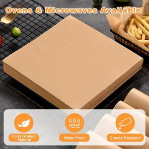 TEMU 100매 미리 재단된 왁스 페이퍼 시트, 8*8인치 천연 크라프트 종이 바구니 라이너, 내유성 사각 포장지, 바베큐, 피크닉, 축제 및 전시회에 적합