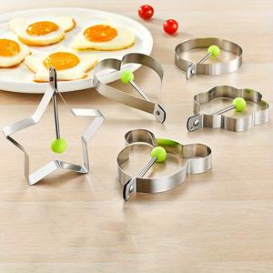 TEMU 5개의 스테인리스 스틸 계란 및 팬케이크 몰드 - 창의적이고 간편한 식사 준비를 위한 다용도 비전기 도구, 세척이 용이한 필수 아침 식사 도구
