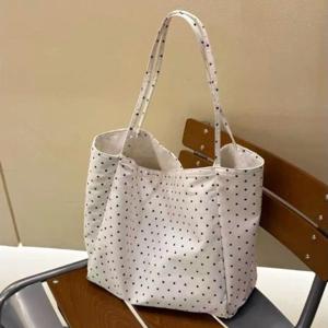 TEMU 1개 여학생 일본/한국 대용량 캔버스 가방 물방울 무늬 신상 한국 스타일 토트 가방 숄더 학생 출퇴근 가방|크로스백|토트백|에코백