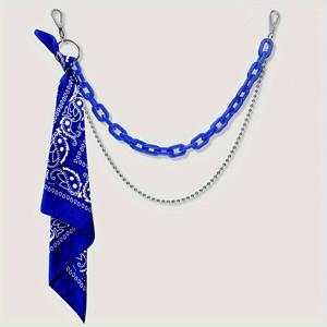 TEMU 2개 힙합 바지 체인, 아크릴 멀티 레이어 체인 + 사각 스카프 헤드스카프, 인스타 스타일, 캐주얼 및 스트리트 댄스 패션, 어반 스타일, 레이어드 체인