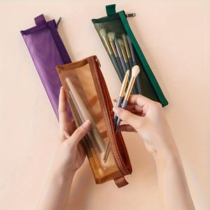 TEMU 3개 세트 내구성 나일론 메쉬 메이크업 브러쉬 정리함, 다양한 컬러 옵션, 투명 디자인, 대용량, 립스틱 파우치, 다기능 수납백, 눈썹연필, 속눈썹브러쉬 및 기타 메이크업 도구용, 여행용 메이크업 브러쉬 케이스, 여행 필수품, 다목적 가방, 세탁 가능한 케이스, 통기성 소재, 메이크업 및 뷰티 애호가를 위한|눈썹펜슬