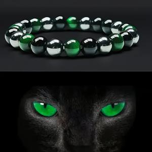 TEMU 천연 그린 타이거스 아이 & 블랙 옵시디언 마블 목걸이 - 탄력 있는 비즈, 남녀공용 마블링 타이거스 아이 스톤 주얼리, 일상 및 특별한 날에 어울리는 천연석 비즈 선물