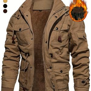 TEMU 남성용 두꺼운 미드 레인지 후드 재킷, 따뜻한 겨울 파카, 아웃도어 캐주얼 웨어에 적합, 지퍼 및 다중 포켓, 탈착식 모자 포함|남자모자