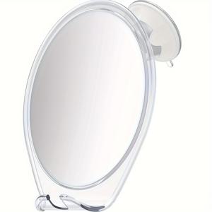 TEMU 안개방지 및 면도기능이 있는 샤워용 거울 - 흡착식, 면도기 홀더, 회전 헤드, 소형 거울, 액세서리 포함, 화이트 욕실용 면도기 홀더|샤워기거치대