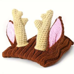 TEMU 1개 코지 니트 펫 모자 - 엘크 사슴 디자인, 100% 폴리에스터 겨울용 따뜻한 캣 & 독 모자, 할로윈 크리스마스 새해 선물, 소형 중형 대형 반려동물용 안티스트리치 스누드