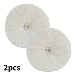 TEMU 2개 솔리드 컬러 베개, 호박 라운드 주름 베개, 소파, 침대, 의자 쿠션에 부드럽고 편안함, 세탁기 사용 가능, 사계절 홈 데코