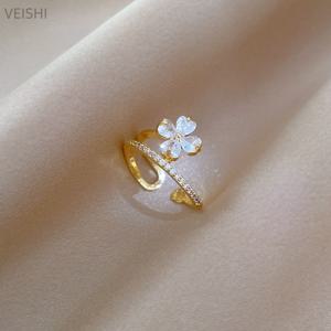 TEMU 럭키 플라워 조절 가능한 오픈 링: 심플한 일본 스타일 커플 반지