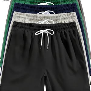 TEMU 남성용 캐주얼 루즈핏 반바지 5개 - 블랙, 베이지, 해군색, 녹색, 그레이, 신축성 있는 허리밴드와 드로스트링, 가벼운 스포츠 러닝 반바지, 포켓이 있는 경량 스포츠 반바지, 운동복|캐주얼 스타일|신축성 있는 허리밴드