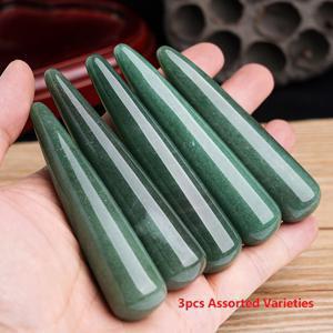 TEMU 3개입 소형 천연 그린 아벤츄린 얼굴 및 눈 구아샤 마사지 스틱, 경락 지압 스크래핑 도구|괄사마사지