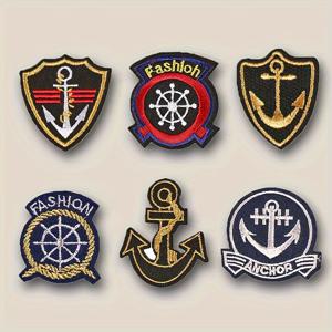 TEMU 6개 세일러 패션 배지 자수 패턴 천 스티커 눈길을 끄는 팩 캡 의류 액세서리 패치 수제 DIY 패치 장식 백킹 성인 컴퓨터 자수 패치 캠퍼스 의류 패치 수선 패치 대형