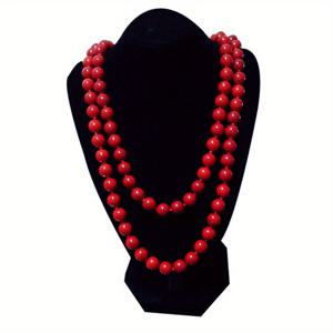 TEMU 1.2m 빈티지 핸드메이드 우아한 이중층 목걸이 - 여성용 긴, 왕조 스타일 레드 원형 비즈 목걸이, 일상적인 기회 및 파티에 완벽한 일상용 보석|우아한 목걸이|유리 비즈 목걸이