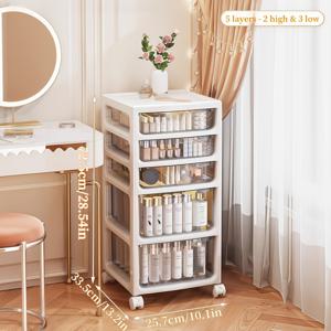 TEMU 1개 대용량 모바일 샤워 보관 캐비닛 - 투명 서랍 포함, 헤비듀티 플라스틱 욕실 카트 - 지형 바퀴, 다층 선반, 목욕용품, 화장품, 수건 수납용 - 조립 불필요, 샤워 캐디|욕실선반|샤워타올|화장실선반