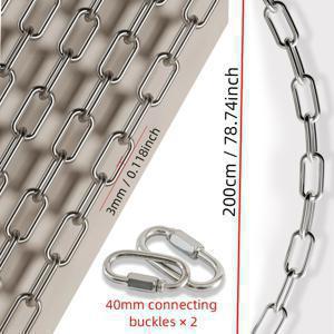 TEMU 스테인리스 체인, 헤비 듀티 3mm, 200cm 길이, 고정 후크 2개 장착, 화분 걸이 체인, 물품 고정, 농장 도난 방지 체인, 조경 울타리 보호, 강아지 목줄 및 빨래 건조대에 적합