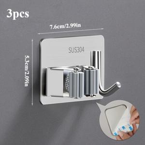 TEMU 3개 세트 무타공 스테인리스 스틸 빗자루 및 걸레 다용도 후크 - 접착식, 드릴링 불필요 - 주방, 욕실, 정원용 범용 (은색), 훅
