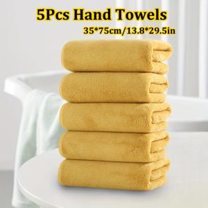TEMU 마이크로화이버 소재의 솔리드 컬러 핸드 타월 5개 세트 (35*75cm/13.8*30인치). 다양한 색상으로 제공되며, 부드럽고 편안하며 흡수력이 뛰어나며, 깔끔한 모서리가 특징입니다. 가족용, 샤워용으로 적합합니다.|샤워타올