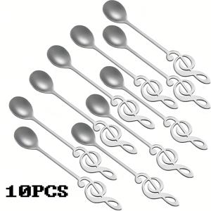 TEMU 10개 세트 노트 모양 스테인리스 디저트 숟가락, 우아한 티타임용품, 내구성 좋은 커피/밀크셰이크/ 숟가락, 가정/사무실/카페/레스토랑 주방 액세서리, 음악 애호가를 위한 완벽한 선물|소품샵