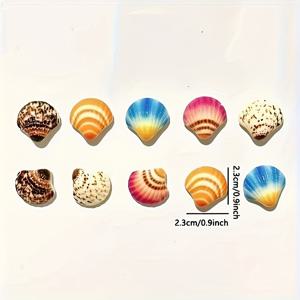 TEMU 생생한 조개껍데기 냉장고 자석 10개 세트 - 주방, 사무실 및 가정의 바다 테마 장식에 적합하며, 내구성이 뛰어난 레진 소재로 제작된 밝은 조개껍데기 디자인 특징
