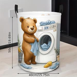 TEMU 1개 카툰 세탁 곰 패턴 접이식 세탁 바구니, 욕실 및 침실용 원형 옷 바구니, 잡화 수납함, 옷장 및 방 장식용 홈 오거나이저, 휴대 및 보관이 쉬운 공간 절약형 세탁 솔루션, 세탁 바구니|빨래바구니