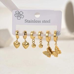 TEMU 3쌍의 긴 귀걸이, 나비와 하트 디자인, 클래식 스테인리스 스틸 일상 스타일