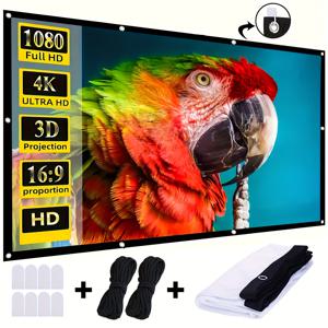 TEMU 150인치 4K 울트라 HD 3D 휴대용 프로젝션 스크린, 16:9 비율, 폴리에스터 섬유, 주름 방지 및 세탁 가능, 설치 하드웨어 및 보관 가방 포함