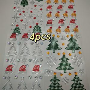 TEMU 4개입 자가 점착 라인스톤 스티커 - 광택 크리스마스 트리, 눈꽃, 별, 장식 장식 페이스 쥬얼리 파티 메이크업, 네일, 바디 장식용 - 겨울 휴일 크리스마스 장식, 크리스마스 장식에 적합