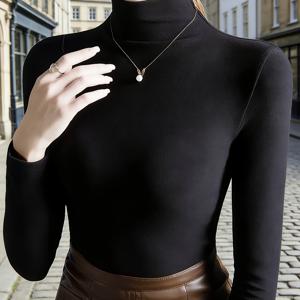 TEMU 가을/겨울 패션 여성용 하이넥 솔리드 컬러 슬림핏 긴팔 티셔츠 탑