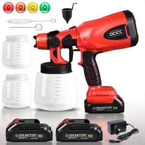 TEMU ocicc독일기술 충전식 자동 전기 페인트 스프레이건 고압 분사기 배터리 2개 포함 전문가 및 DIY용 정밀 분사 조절 가능한 유량 제어 가벼운 디자인 가구 도장 자동차 도색 가죽 염색 인테리어 리모델링에 이상적