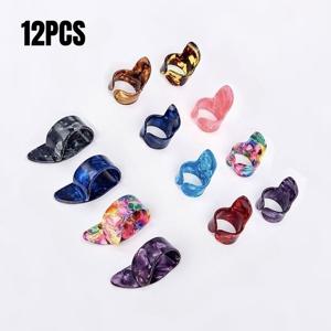 TEMU 12개 랜덤 색상 피크 | 엄지 & 손가락 피크 4개, 어쿠스틱 베이스 기타 핑거스타일 연습 훈련 보호 피크 세트, 혼합 색상 플라스틱 재질