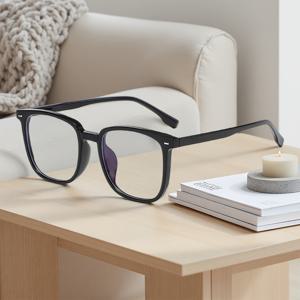 TEMU 스퀘어 대형 프레임 투명 렌즈 안경 한 쌍 | 프레피 스타일, 풀 림, PC 프레임 및 렌즈, 비즈니스 출퇴근 및 신학기 시즌에 이상적, 배터리 없음