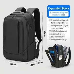 TEMU FENRUIEN 남성용 비즈니스 여행 및 짧은 여행용 백팩, 확장 가능한 대용량 16인치 노트북 가방 (USB 충전 기능 포함), 다기능 백팩