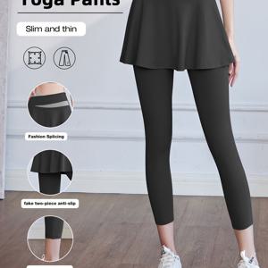 TEMU 여성용 컬러블록 디자인 스포츠 스커트 & 레깅스 - 러닝, 골프, 헬스용|헬스복