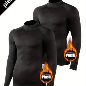 TEMU 투피스 신상 기모 안감 가을/겨울 따뜻한 긴팔 런닝 스포츠 타이츠 베이스 셔츠 하이넥 피트니스 수트 속건성 남성용 스키 농구 축구 훈련 베이스 프로페셔널