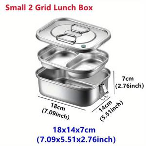 TEMU 2단 스테인리스 스틸 도시락 용기 (2/3칸), 과일 및 간식을 안전하게 보관하기 위해 설계된 누출 방지 벤토 박스