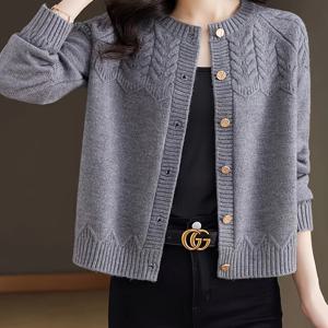 TEMU 새로운 루즈핏 라운드넥 스웨터, 솔리드 컬러 가디건, 봄과 가을에 어울리는 다용도 탑