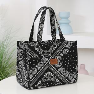 TEMU 사각 토트백 | 두꺼운 나일론, 대용량 휴대용 런치 박스 보관 가방 (알루미늄 포일 단열 및 지퍼 포켓 포함) | 비식품 접촉, 직장 점심 및 피크닉에 적합