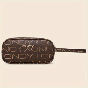 TEMU 캐주얼 여성용 레터 프린트 스몰 핸드백 | 부드러운 가죽, 휴대용, 고정 손목, 휴대폰 및 동전 지갑 수납 가능, 빈티지 스타일, 커피 및 녹색, 안감, 지퍼 잠금