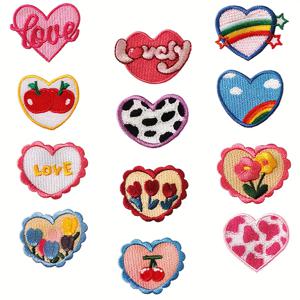 TEMU 12개입, 자수 패치 세트 - 귀여운 하트 모양 접착식 패치, 옷·가방·백팩·티셔츠·청바지·모자·신발·휴대폰 케이스 수선용 사랑 테마 패치