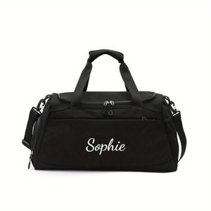 TEMU 남녀 공용 맞춤 자수 스포츠 가방 (신발 수납 공간 포함), 건조 및 젖은 물품 분리 대용량, 여행용 러기지 가방, 주말 가방, 여성 토트백, 남성 피트니스 가방, 트롤리 슬리브가 있는 오버나이트 가방