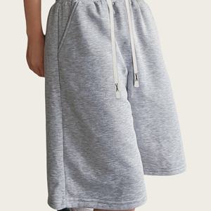 TEMU 여성용 가벼운 캐주얼 여름 반바지 1벌. 단색, 드로스트링 허리, 루즈핏 디자인.