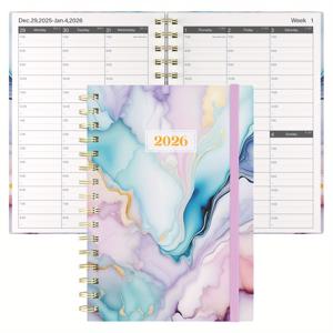 TEMU 2026 플래너: 노트 페이지, 포켓, 책갈피, 스프링 제본 방식의 하드커버 주간, 월간, 분할 시간 단위 정리본. 2026년 1월부터 12월까지 커버됩니다.|달력|달력