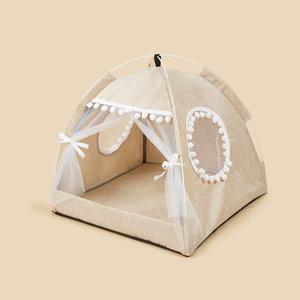 TEMU 빛을 받을 수 있는 양면 통풍 창문이 있는 회색 폴리에스터 소재의 가벼운 애완동물 텐트. 고양이, 강아지 등 중소형 애완동물에게 적합하며, 연중 수면에 이상적입니다.