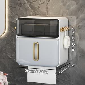 TEMU 1개 대용량 벽걸이 티슈 홀더 (서랍 포함), 자가 점착식 이중 레이어 플라스틱 티슈 보관 상자 (후크 포함), 드릴 불필요, 샤워실용 걸이형 티슈 홀더, 다기능 심리스 벽걸이 티슈 랙