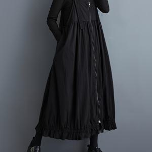 TEMU 엘레강스 라인 지퍼 드레스 - 풀랭스 스트랩 미디 원피스, 봄 여름 가을용, 단색 캐주얼부터 드레시웨어까지, 기계 세탁 가능한 루즈핏 원피스