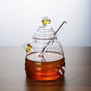 TEMU 꿀 보관용 유리 벌집 탱크 세트 (스포기 및 뚜껑 포함), 가정, 결혼식, 파티 및 주방 사용에 적합