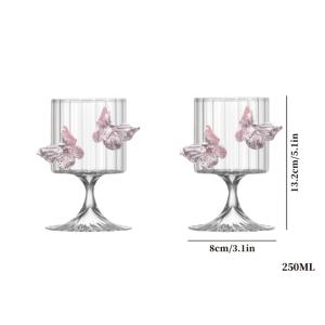 TEMU 나비 스템웨어 유리컵 2개 세트, 250ml/8.4oz, 고붕황산 硼규산유리 강화 내열 세로 리브, 둥근 테두리, 탄산수, 샴페인, 사과 주스 및 기타 음료용